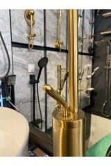 Mat Gold Çanak Lavabo Bataryası Mat Altın Musluk Çanak Lavabo Armatür Drop Design