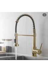Mutfak Bataryası Gold Endüstriyel Evye Musluğu Pirinç 5 Yıl Garantili Altın Mutfak Bataryası
