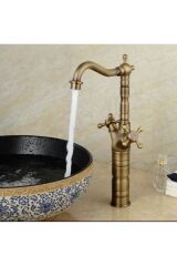 Antik Gold Çanak Lavabo Bataryası Country Tasarım Lavabo Bataryası Çanak Musluğu Mat Gold