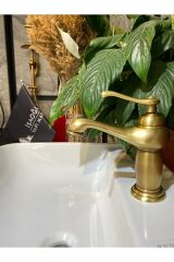Antik Gold Lavabo Bataryası Antik Lavabo Musluğu Country Tasarım Mat Gold Batarya