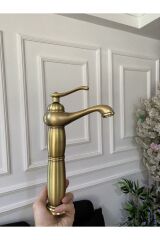 Çanak Lavabo Bataryası Antik Gold Lavabo Musluğu Country Tasarım Mat Antik Altın Çanak Lavabo