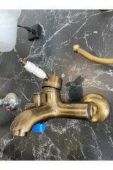 Antik Gold Banyo Bataryası Mat Gold Banyo Musluğu Porsalen Kulp Luxury Tasarım Batarya