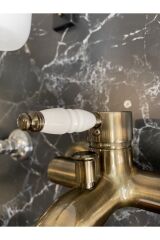 Antik Gold Banyo Bataryası Mat Gold Banyo Musluğu Porsalen Kulp Luxury Tasarım Batarya