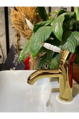 Gold Lavabo Bataryası Altın Lavabo Musluğu Porsalen Kulp Country Tasarım Gold Batarya