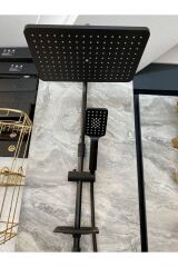Mat Siyah Duş Seti Büyük Tasarım Duş Sistemi Tepe Yağmurlama Siyah Set Batarya Dahil