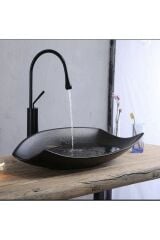 Siyah Çanak Lavabo Bataryası Modern Tasarım Banyo Bataryası Drop Design Siyah Çanak Batarya