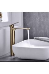Mat Gold Çanak Lavabo Bataryası Mat Altın Banyo Musluğu Çanak Lavabo Musluğu