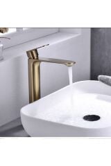 Mat Gold Çanak Lavabo Bataryası Mat Altın Banyo Musluğu Çanak Lavabo Musluğu