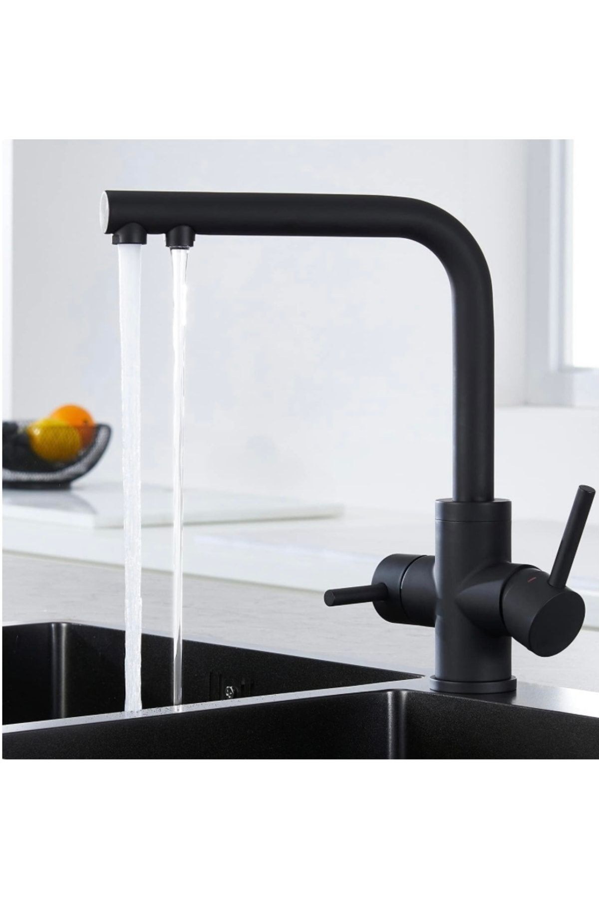 Siyah Arıtmalı Batarya Arıtıcılı Evye Musluğu Mat Siyah Su Arıtmalı Armatür