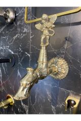 Kurna Musluğu Hamam Musluğu Gold Renk Premium Melek Tasarım Komple Pirinç