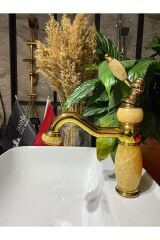 Gold Lavabo Bataryası Mermer Tasarımlı Altın Lavabo Musluğu
