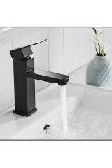 Siyah Lavabo Bataryası Mat Siyah Kare Banyo Musluğu Modern Tasarım