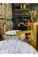Mat Gold Çanak Lavabo Bataryası Altın Kare Lavabo Musluğu Fırçalanmış Mat Altın