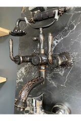 Siyah Duş Seti Siyah Vintage Duş Sistemi Klasik Tasarım Işlemeli Duş Seti
