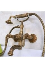 Antik Gold Duş Seti Mat Gold Duş Sistemi Vintage Işlemeli Pirinç Set 5 Yıl Garantili