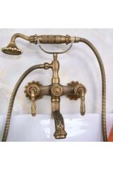 Antik Gold Duş Seti Mat Gold Duş Sistemi Vintage Işlemeli Pirinç Set 5 Yıl Garantili
