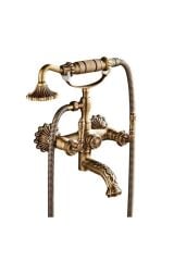 Antik Gold Duş Seti Mat Gold Duş Sistemi Vintage Işlemeli Pirinç Set 5 Yıl Garantili