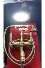Antik Gold Duş Seti Mat Gold Duş Sistemi Vintage Işlemeli Pirinç Set 5 Yıl Garantili