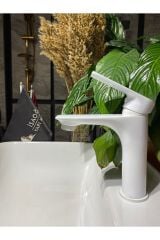 Beyaz Lavabo Bataryası Beyaz Banyo Musluğu Mat Beyaz Lavabo Musluk Kare Modern Tasarım