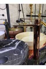 Bakır Çanak Lavabo Bataryası Bronz Lavabo Musluğu Kare Slim Tasarım Rose Bakır Batarya