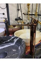 Bakır Çanak Lavabo Bataryası Bronz Lavabo Musluğu Kare Slim Tasarım Rose Bakır Batarya