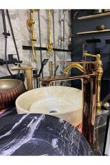 Bakır Çanak Lavabo Bataryası Bronz Lavabo Musluğu Kare Slim Tasarım Rose Bakır Batarya