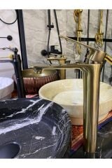 Mat Gold Çanak Lavabo Bataryası Mat Altın Çanak Musluğu Kare Slim Tasarım Mat Gold Batarya