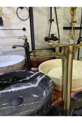 Mat Gold Çanak Lavabo Bataryası Mat Altın Çanak Musluğu Kare Slim Tasarım Mat Gold Batarya