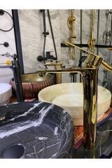 Gold Çanak Lavabo Bataryası Altın Çanak Musluğu Kare Slim Tasarım Çanak Bataryası Parlak Gold