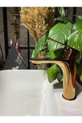 Bakır Lavabo Bataryası Bron Lavabo Musluğu Rose Bakır Kare Modern Tasarım Musluk