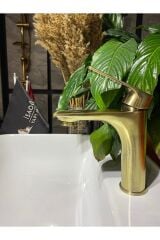 Mat Gold Lavabo Bataryası Mat Altın Lavabo Musluğu Premium Kare Modern Mat Gold Batarya