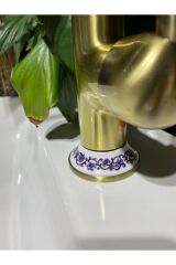 Mat Gold Rustik Mutfak Bataryası Antik Rustik Evye Musluğu Seramik Tasarımlı Altın Mutfak Bataryası