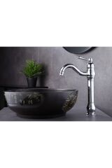 Gümüş Çanak Lavabo Bataryası Krom Lavabo Musluğu Polina Çanak Armatür Banyo Bataryası