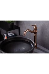 Bakır Çanak Lavabo Bataryası Bronz Lavabo Musluğu Polina Çanak Batarya Rose Bakır Musluk