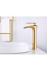 Şelale Lavabo Bataryası Gold Çanak Lavabo Bataryası Şelale Akışlı Altın Lavabo Musluk Banyo Batarya