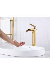 Şelale Lavabo Bataryası Gold Çanak Lavabo Bataryası Şelale Akışlı Altın Lavabo Musluk Banyo Batarya