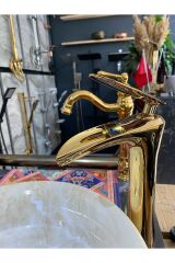 Şelale Lavabo Bataryası Gold Çanak Lavabo Bataryası Şelale Akışlı Altın Lavabo Musluk Banyo Batarya