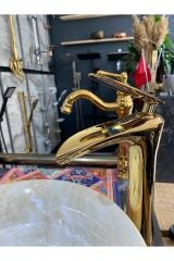 Şelale Lavabo Bataryası Gold Çanak Lavabo Bataryası Şelale Akışlı Altın Lavabo Musluk Banyo Batarya