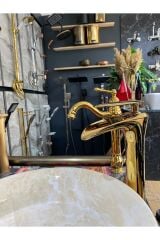 Şelale Lavabo Bataryası Gold Çanak Lavabo Bataryası Şelale Akışlı Altın Lavabo Musluk Banyo Batarya