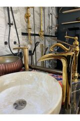 Şelale Lavabo Bataryası Gold Çanak Lavabo Bataryası Şelale Akışlı Altın Lavabo Musluk Banyo Batarya