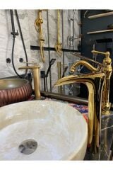 Şelale Lavabo Bataryası Gold Çanak Lavabo Bataryası Şelale Akışlı Altın Lavabo Musluk Banyo Batarya