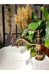 Bakır Lavabo Bataryası Bronz Lavabo Musluğu Country Design Rose Bakır Banyo Bataryası