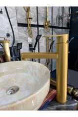Gold Çanak Lavabo Bataryası Mat Gold Lavabo Bataryası Mat Altın Çanak Lavabo Musluğu Fırçalanmış