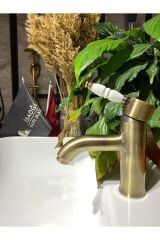 Mat Gold Lavabo Bataryası Antik Lavabo Bataryası Altın Lavabo Musluğu Porsalen Vintage Tasarım