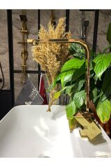 Parlak Gold Mutfak Bataryası Altın Evye Musluk Kare Tasarım Gold Musluk