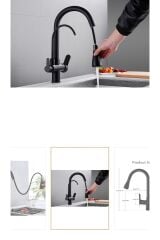 Siyah Spiralli Arıtmalı Mutfak Bataryası Mat Siyah Arıtıcılı Evye Musluğu Luxury Design