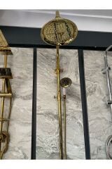 Altın Duş Seti Gold Duş Sistemi Vintage Model Gold Duş Başlığı Country Premium Model Batarya Dahil