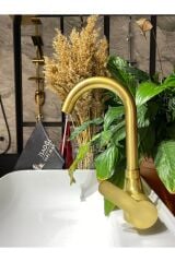 Mat Altın Lavabo Bataryası Gold Lavabo Musluğu Fırçalanmış Gold Banyo Bataryası Altın Musluk