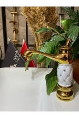 Gold Lavabo Bataryası Altın Lavabo Musluk Taşlı Özel Tasarım Altın Batarya