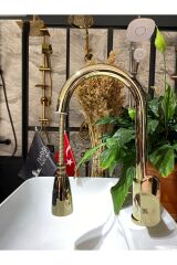 Parlak Gold Spiralli Mutfak Bataryası Spiralli Evye Musluk Uzayan Mutfak Bataryası Oynar Başlıklı